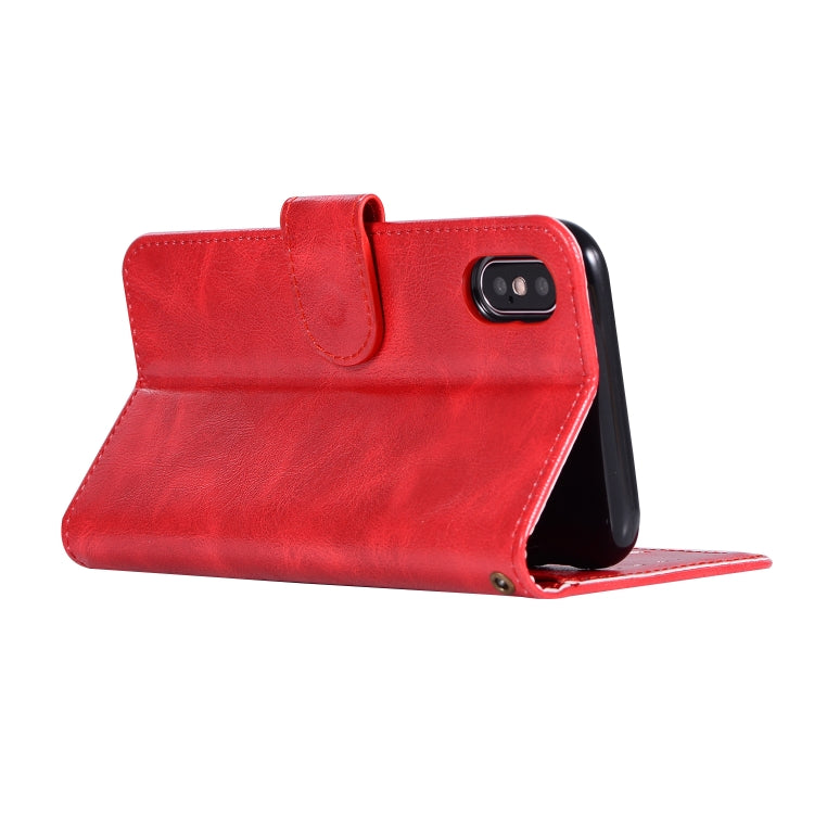 For iPhone X / XS Retro Copper Buckle Crazy Horse Horizontal Flip PU Leather Case with Holder & Card Slots & Wallet & Lanyard