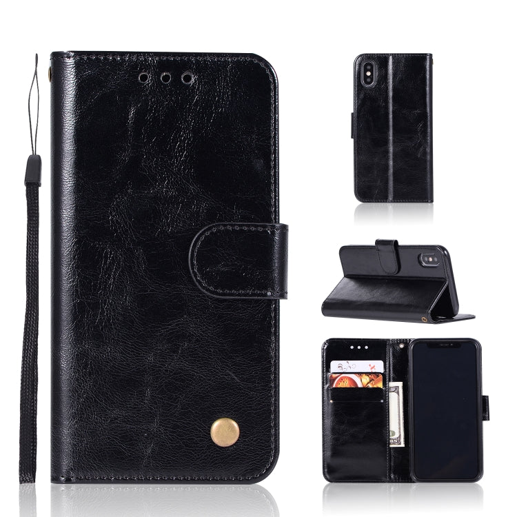 For iPhone X / XS Retro Copper Buckle Crazy Horse Horizontal Flip PU Leather Case with Holder & Card Slots & Wallet & Lanyard