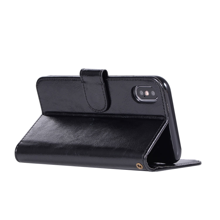 For iPhone X / XS Retro Copper Buckle Crazy Horse Horizontal Flip PU Leather Case with Holder & Card Slots & Wallet & Lanyard