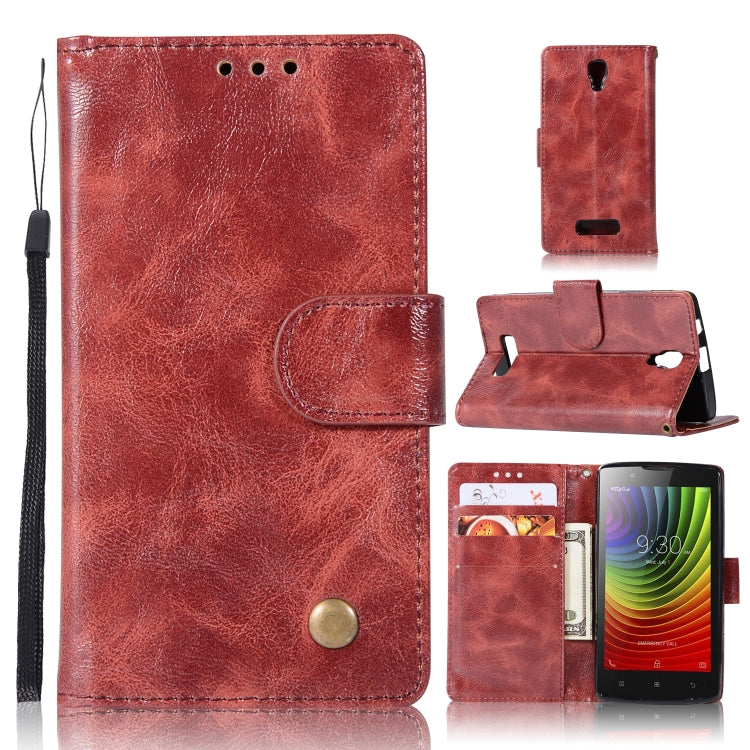 For Lenovo A2010 Retro Copper Button Crazy Horse Horizontal Flip PU Leather Case with Holder & Card Slots & Wallet & Lanyard