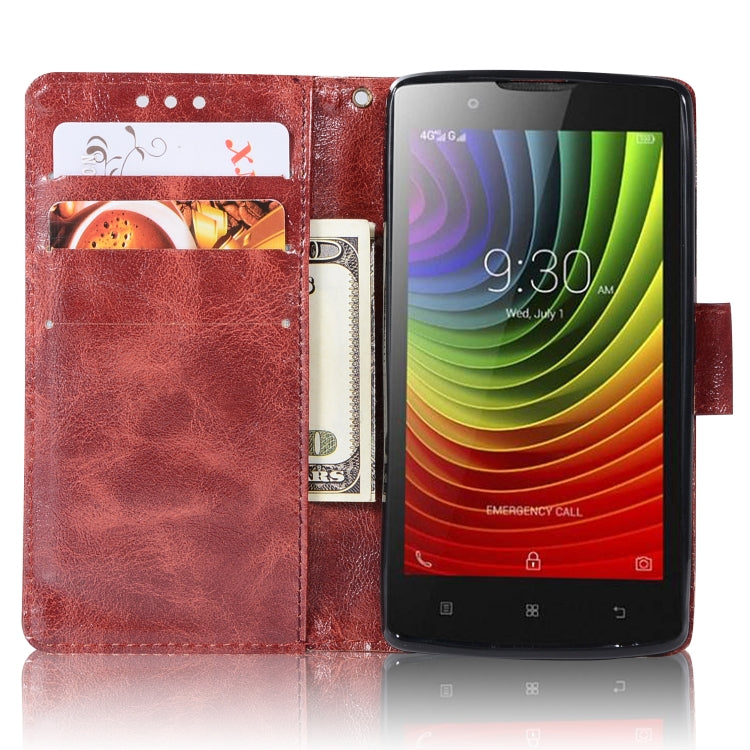 For Lenovo A2010 Retro Copper Button Crazy Horse Horizontal Flip PU Leather Case with Holder & Card Slots & Wallet & Lanyard