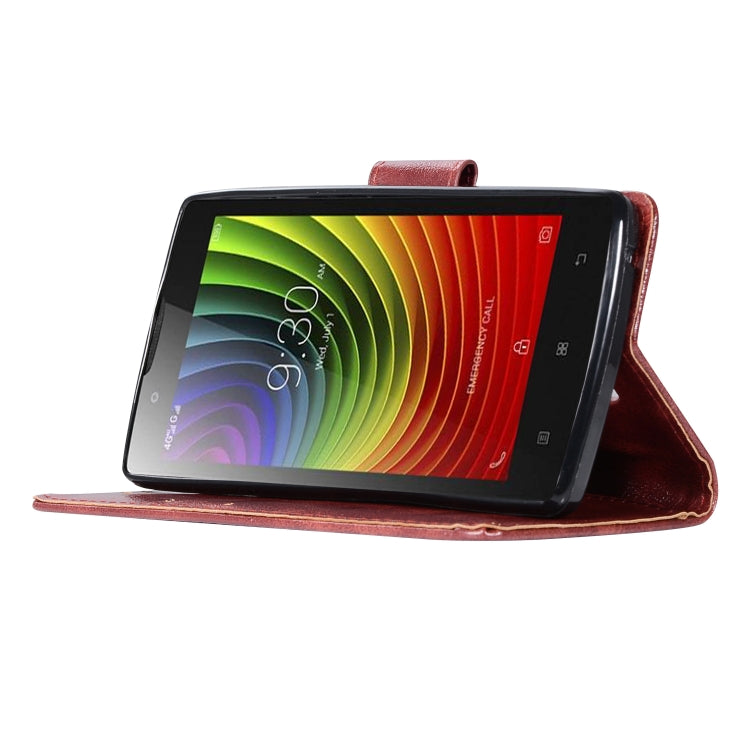 For Lenovo A2010 Retro Copper Button Crazy Horse Horizontal Flip PU Leather Case with Holder & Card Slots & Wallet & Lanyard