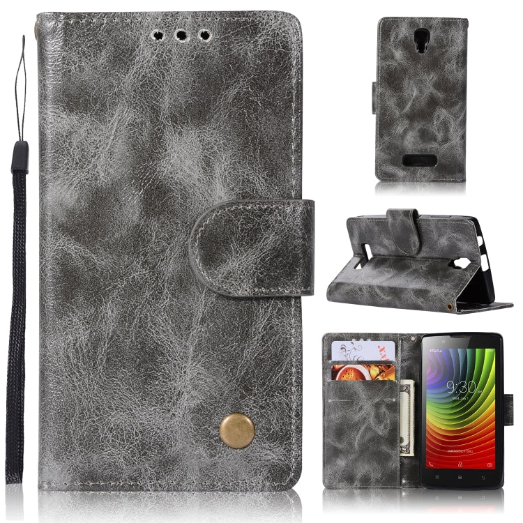 For Lenovo A2010 Retro Copper Button Crazy Horse Horizontal Flip PU Leather Case with Holder & Card Slots & Wallet & Lanyard