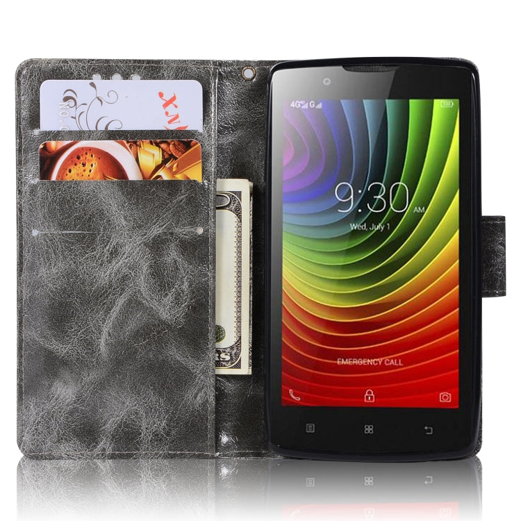 For Lenovo A2010 Retro Copper Button Crazy Horse Horizontal Flip PU Leather Case with Holder & Card Slots & Wallet & Lanyard