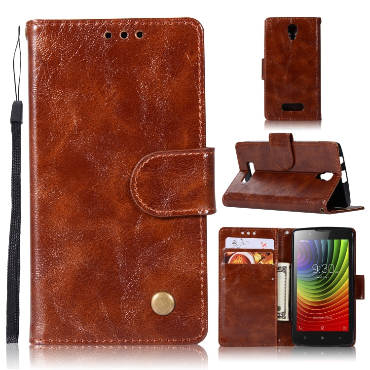 For Lenovo A2010 Retro Copper Button Crazy Horse Horizontal Flip PU Leather Case with Holder & Card Slots & Wallet & Lanyard