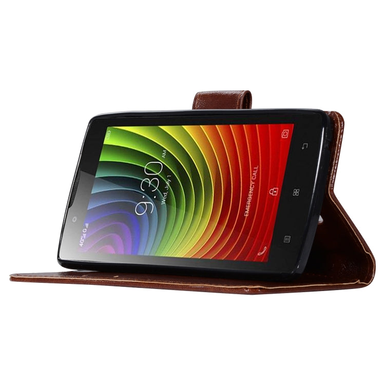 For Lenovo A2010 Retro Copper Button Crazy Horse Horizontal Flip PU Leather Case with Holder & Card Slots & Wallet & Lanyard