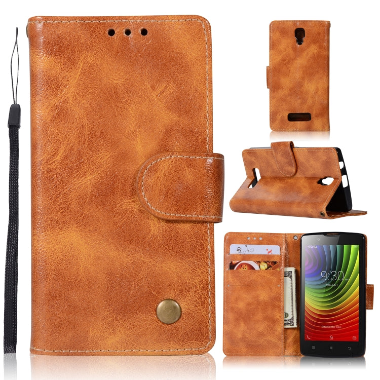 For Lenovo A2010 Retro Copper Button Crazy Horse Horizontal Flip PU Leather Case with Holder & Card Slots & Wallet & Lanyard