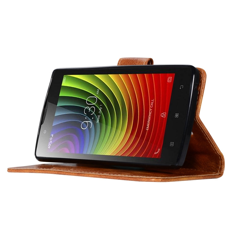 For Lenovo A2010 Retro Copper Button Crazy Horse Horizontal Flip PU Leather Case with Holder & Card Slots & Wallet & Lanyard