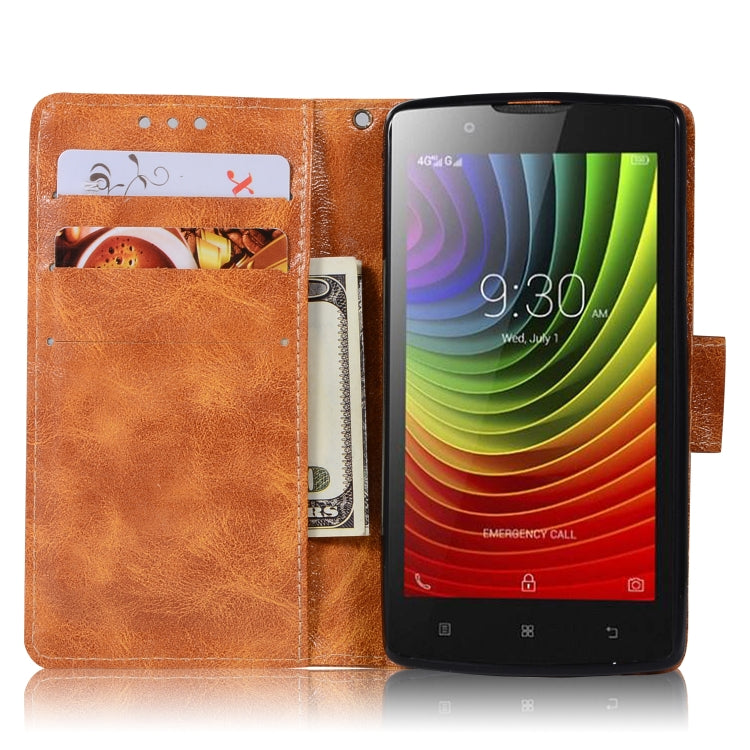 For Lenovo A2010 Retro Copper Button Crazy Horse Horizontal Flip PU Leather Case with Holder & Card Slots & Wallet & Lanyard