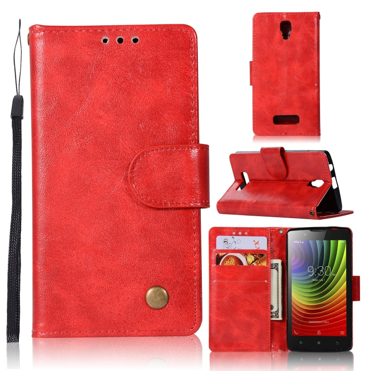 For Lenovo A2010 Retro Copper Button Crazy Horse Horizontal Flip PU Leather Case with Holder & Card Slots & Wallet & Lanyard