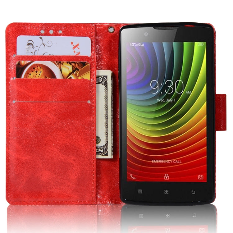 For Lenovo A2010 Retro Copper Button Crazy Horse Horizontal Flip PU Leather Case with Holder & Card Slots & Wallet & Lanyard