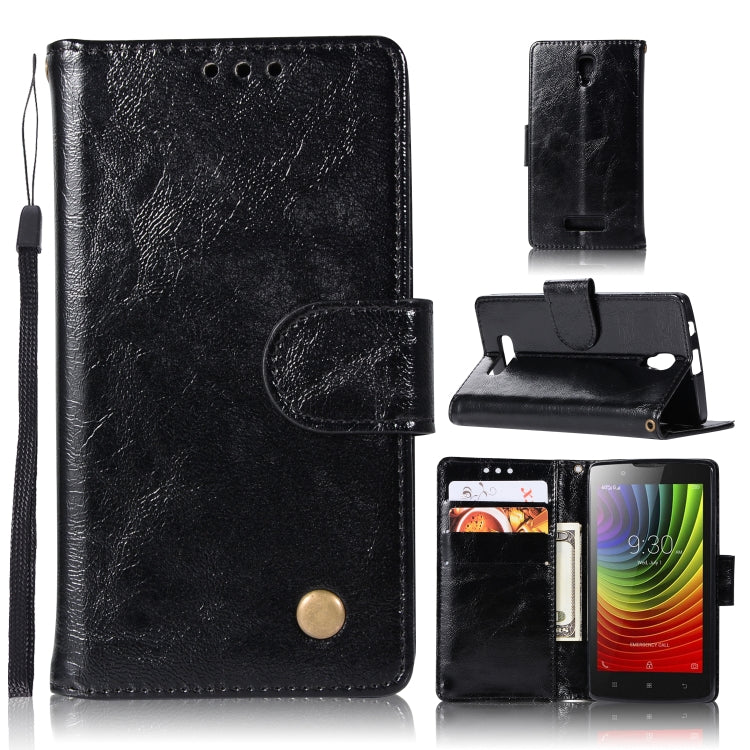 For Lenovo A2010 Retro Copper Button Crazy Horse Horizontal Flip PU Leather Case with Holder & Card Slots & Wallet & Lanyard