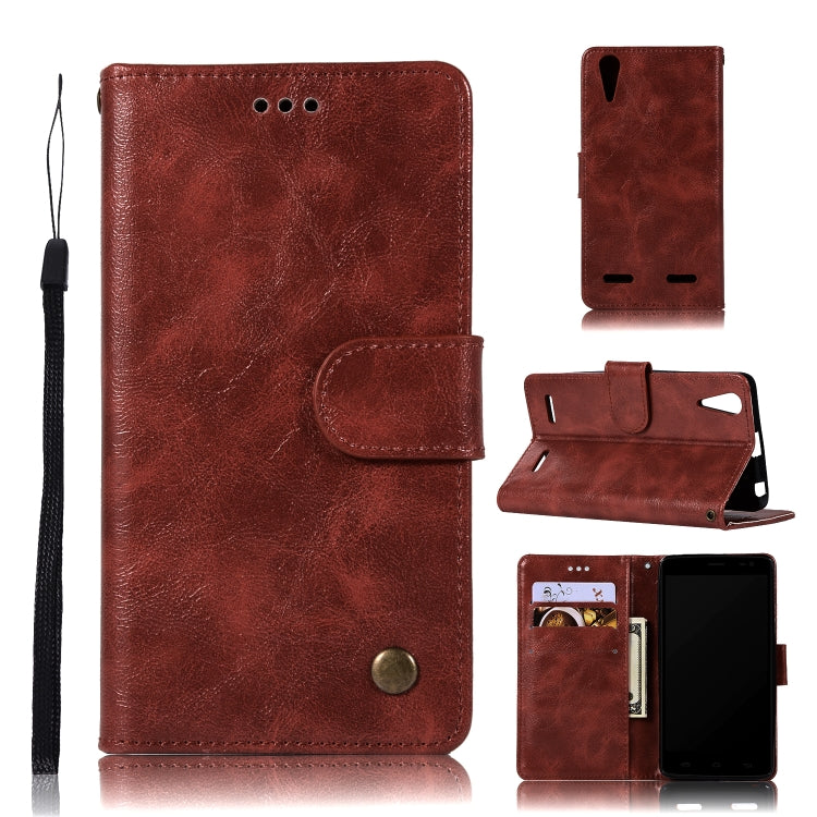 For Lenovo A6000 Retro Copper Button Crazy Horse Horizontal Flip PU Leather Case with Holder & Card Slots & Wallet & Lanyard