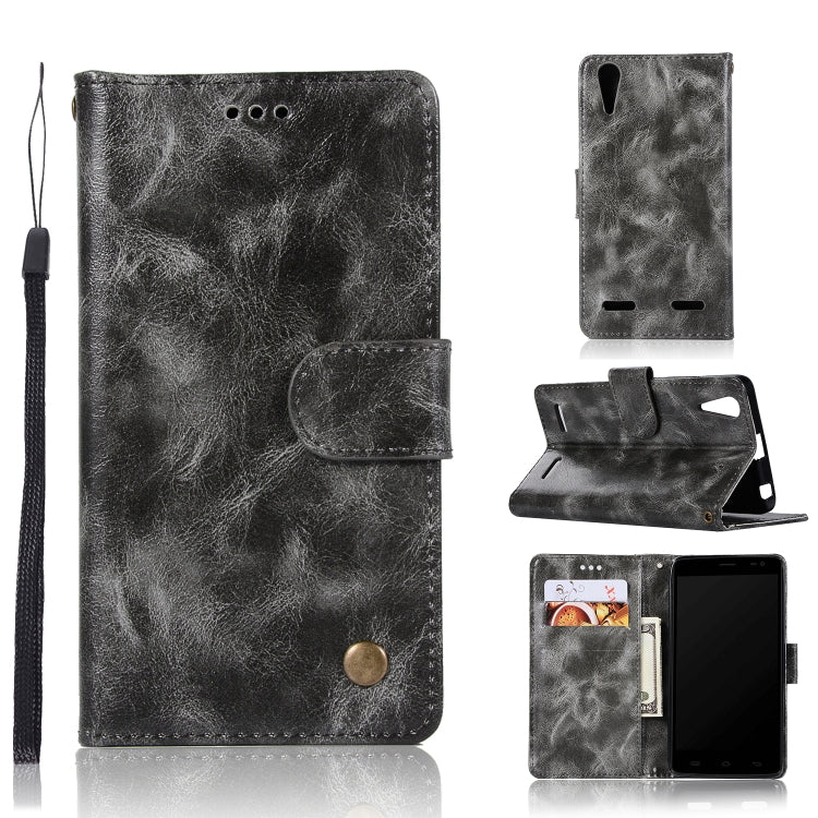 For Lenovo A6000 Retro Copper Button Crazy Horse Horizontal Flip PU Leather Case with Holder & Card Slots & Wallet & Lanyard