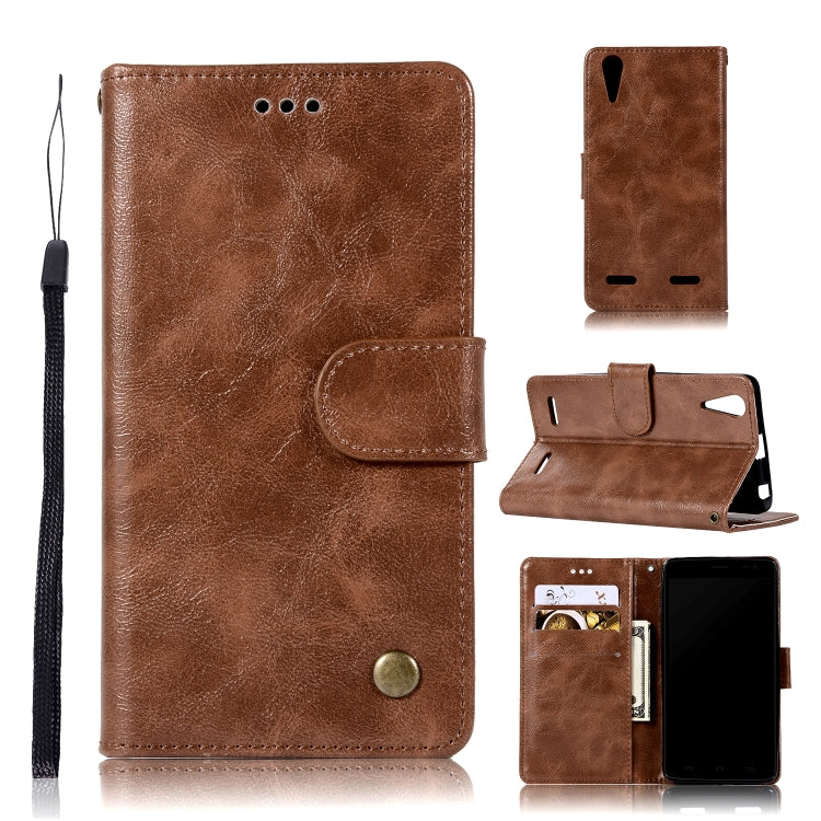 For Lenovo A6000 Retro Copper Button Crazy Horse Horizontal Flip PU Leather Case with Holder & Card Slots & Wallet & Lanyard