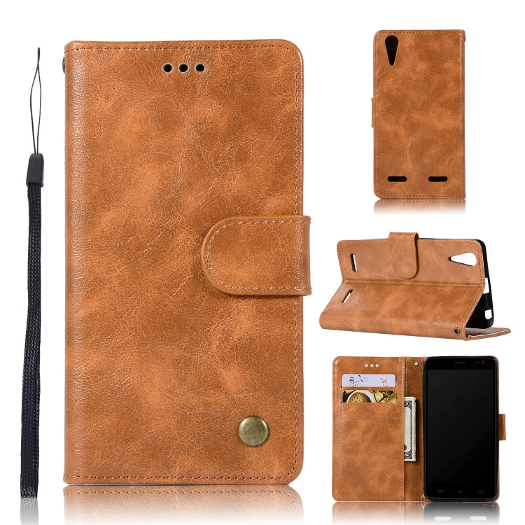 For Lenovo A6000 Retro Copper Button Crazy Horse Horizontal Flip PU Leather Case with Holder & Card Slots & Wallet & Lanyard