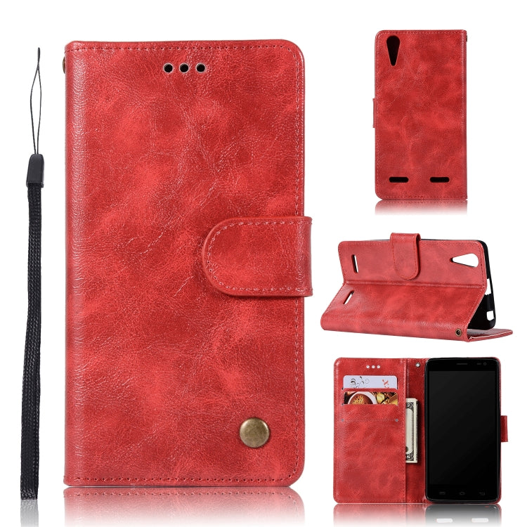For Lenovo A6000 Retro Copper Button Crazy Horse Horizontal Flip PU Leather Case with Holder & Card Slots & Wallet & Lanyard