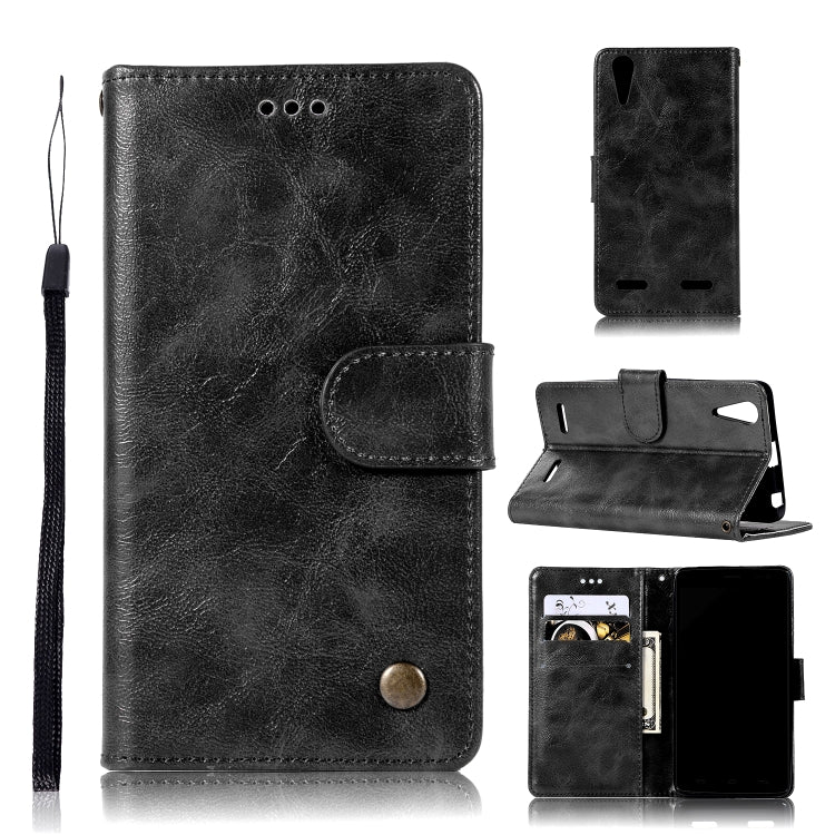 For Lenovo A6000 Retro Copper Button Crazy Horse Horizontal Flip PU Leather Case with Holder & Card Slots & Wallet & Lanyard