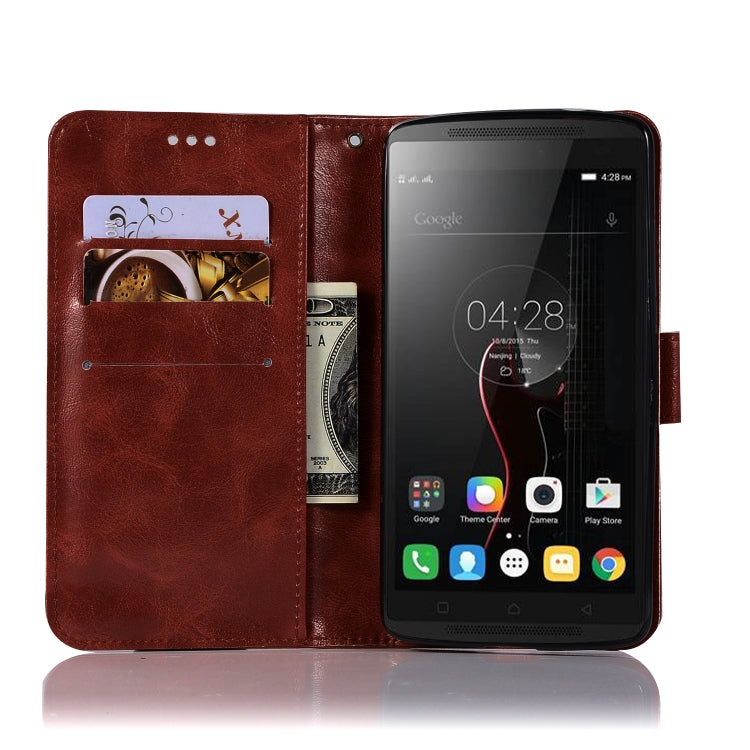 For Lenovo A7010 Retro Copper Button Crazy Horse Horizontal Flip PU Leather Case with Holder & Card Slots & Wallet & Lanyard