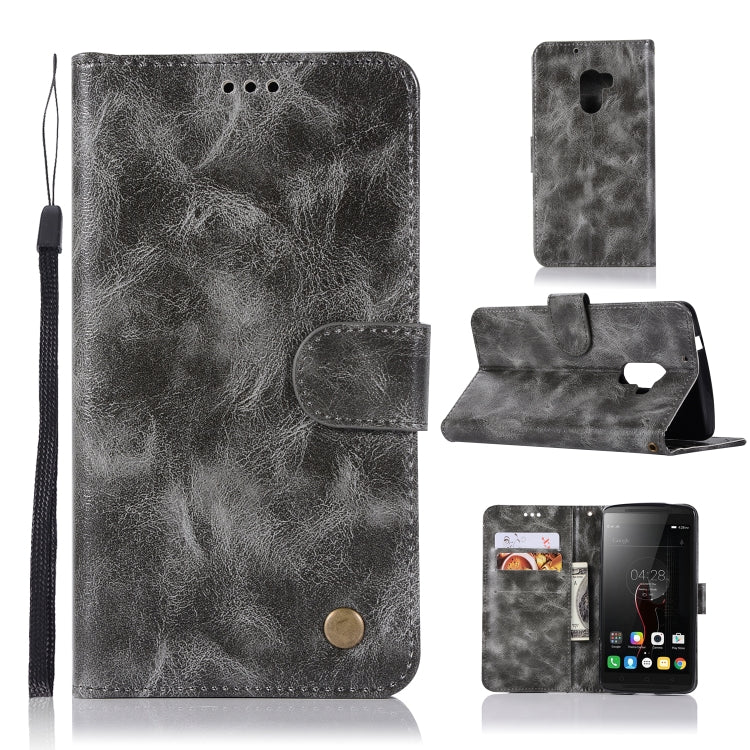 For Lenovo A7010 Retro Copper Button Crazy Horse Horizontal Flip PU Leather Case with Holder & Card Slots & Wallet & Lanyard