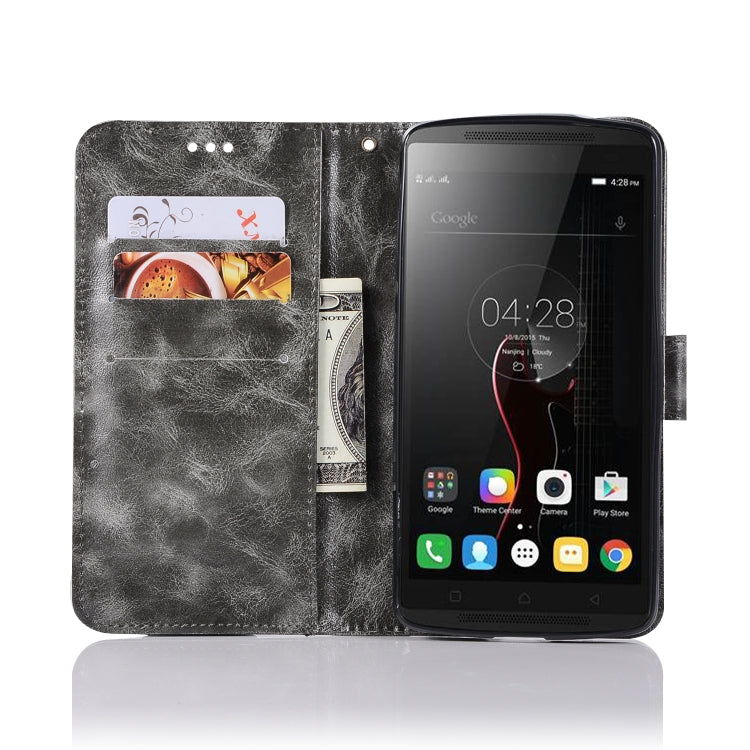 For Lenovo A7010 Retro Copper Button Crazy Horse Horizontal Flip PU Leather Case with Holder & Card Slots & Wallet & Lanyard