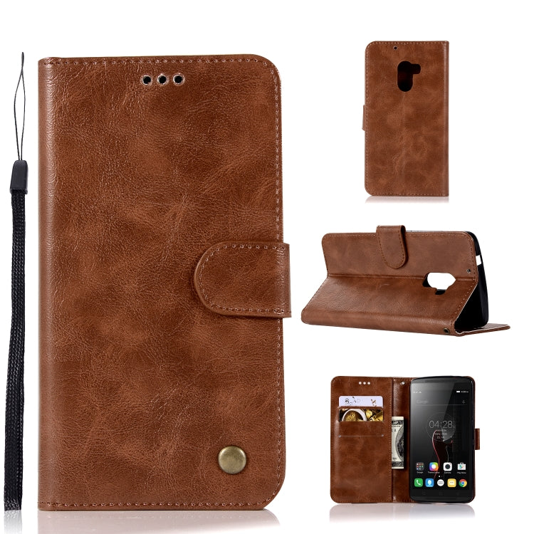 For Lenovo A7010 Retro Copper Button Crazy Horse Horizontal Flip PU Leather Case with Holder & Card Slots & Wallet & Lanyard