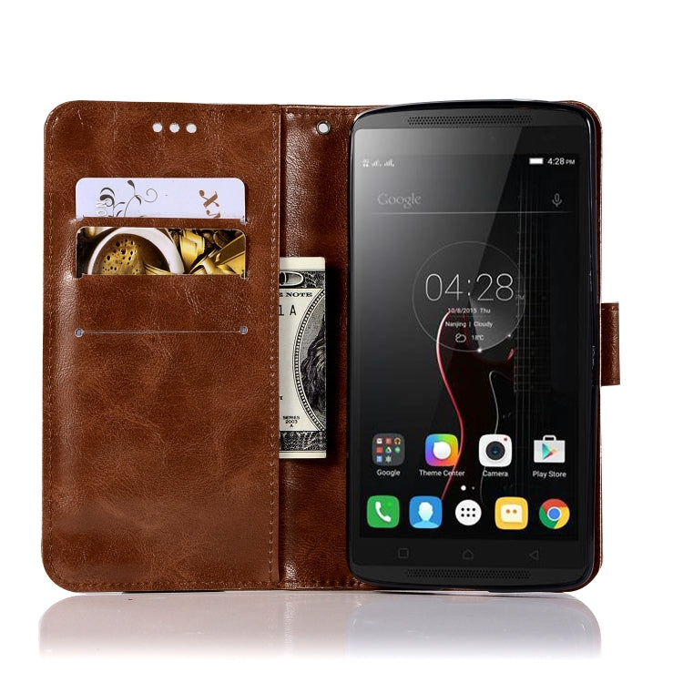 For Lenovo A7010 Retro Copper Button Crazy Horse Horizontal Flip PU Leather Case with Holder & Card Slots & Wallet & Lanyard