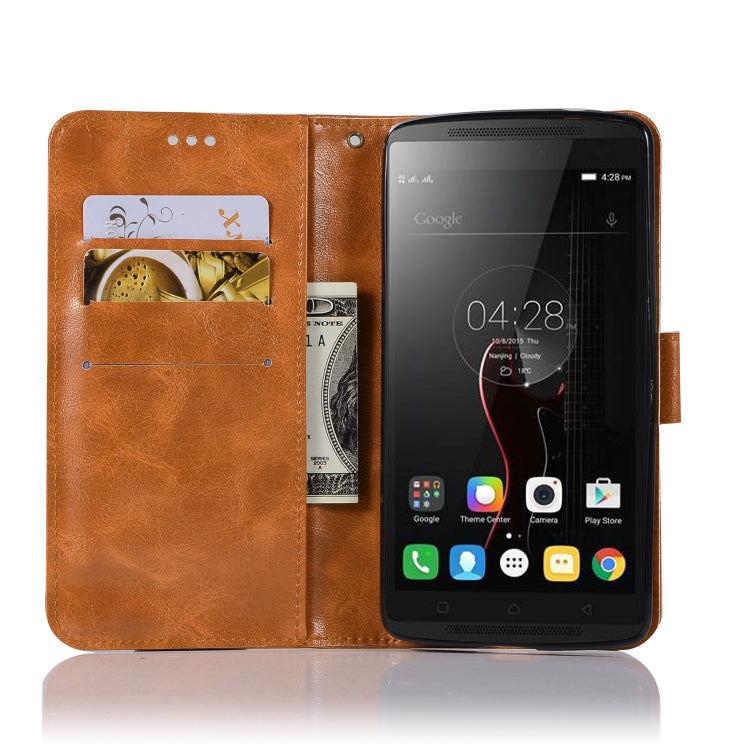 For Lenovo A7010 Retro Copper Button Crazy Horse Horizontal Flip PU Leather Case with Holder & Card Slots & Wallet & Lanyard