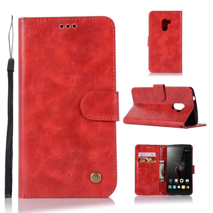 For Lenovo A7010 Retro Copper Button Crazy Horse Horizontal Flip PU Leather Case with Holder & Card Slots & Wallet & Lanyard