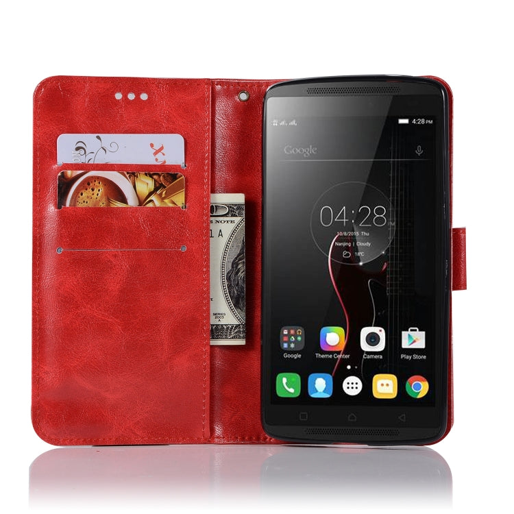 For Lenovo A7010 Retro Copper Button Crazy Horse Horizontal Flip PU Leather Case with Holder & Card Slots & Wallet & Lanyard