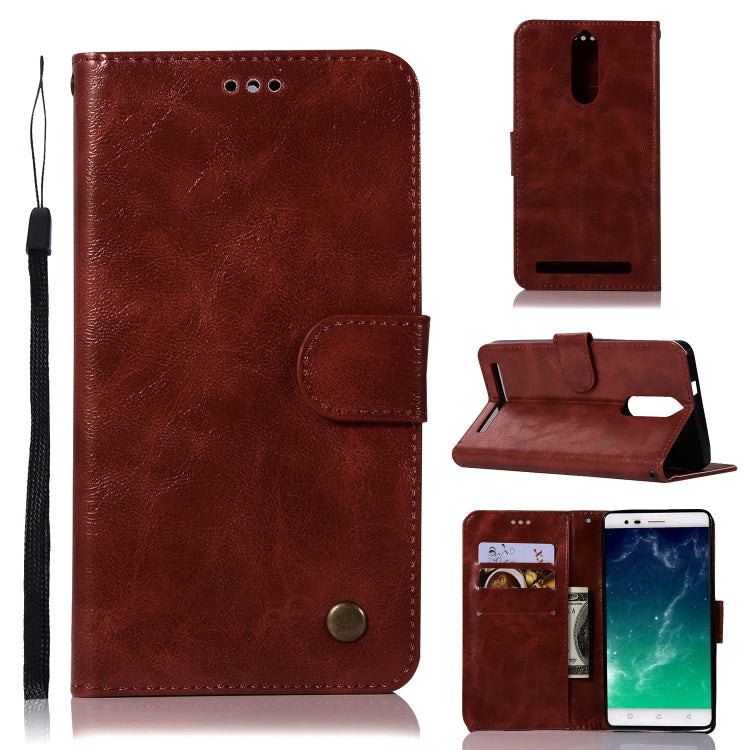 For Lenovo K5 Note Retro Copper Button Crazy Horse Horizontal Flip PU Leather Case with Holder & Card Slots & Wallet & Lanyard