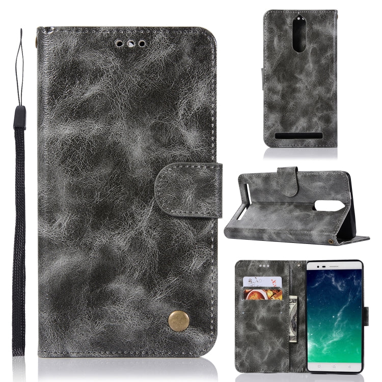 For Lenovo K5 Note Retro Copper Button Crazy Horse Horizontal Flip PU Leather Case with Holder & Card Slots & Wallet & Lanyard