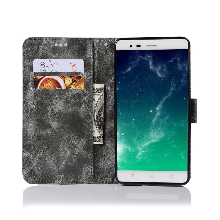 For Lenovo K5 Note Retro Copper Button Crazy Horse Horizontal Flip PU Leather Case with Holder & Card Slots & Wallet & Lanyard