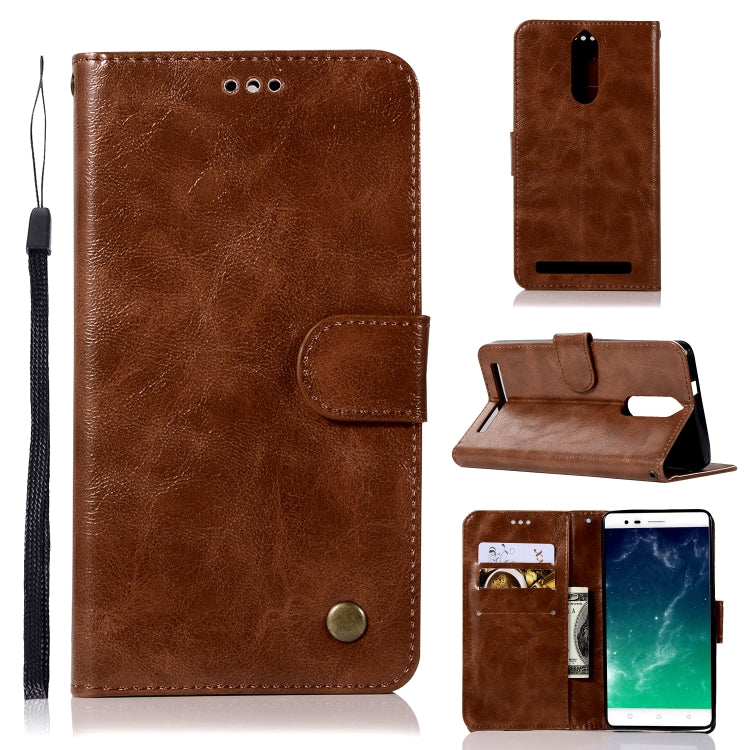 For Lenovo K5 Note Retro Copper Button Crazy Horse Horizontal Flip PU Leather Case with Holder & Card Slots & Wallet & Lanyard