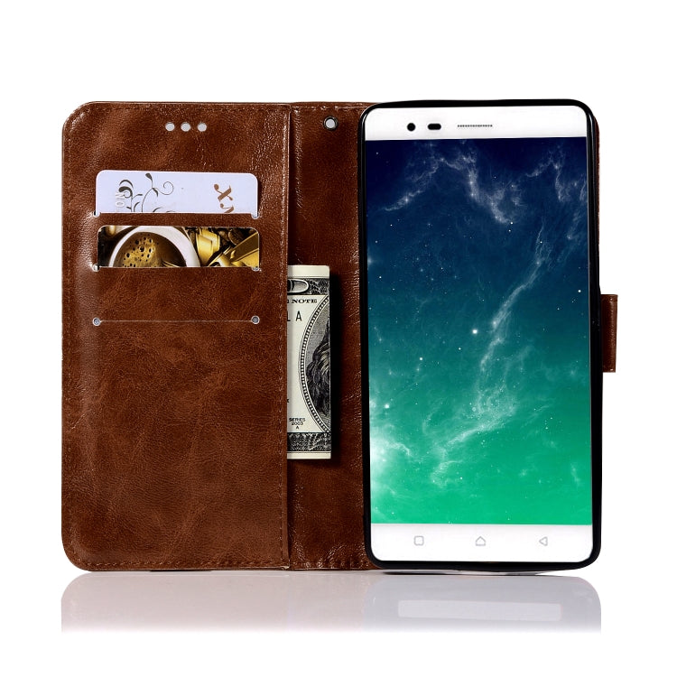 For Lenovo K5 Note Retro Copper Button Crazy Horse Horizontal Flip PU Leather Case with Holder & Card Slots & Wallet & Lanyard