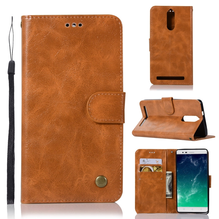 For Lenovo K5 Note Retro Copper Button Crazy Horse Horizontal Flip PU Leather Case with Holder & Card Slots & Wallet & Lanyard