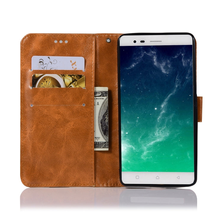 For Lenovo K5 Note Retro Copper Button Crazy Horse Horizontal Flip PU Leather Case with Holder & Card Slots & Wallet & Lanyard