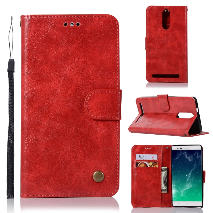 For Lenovo K5 Note Retro Copper Button Crazy Horse Horizontal Flip PU Leather Case with Holder & Card Slots & Wallet & Lanyard