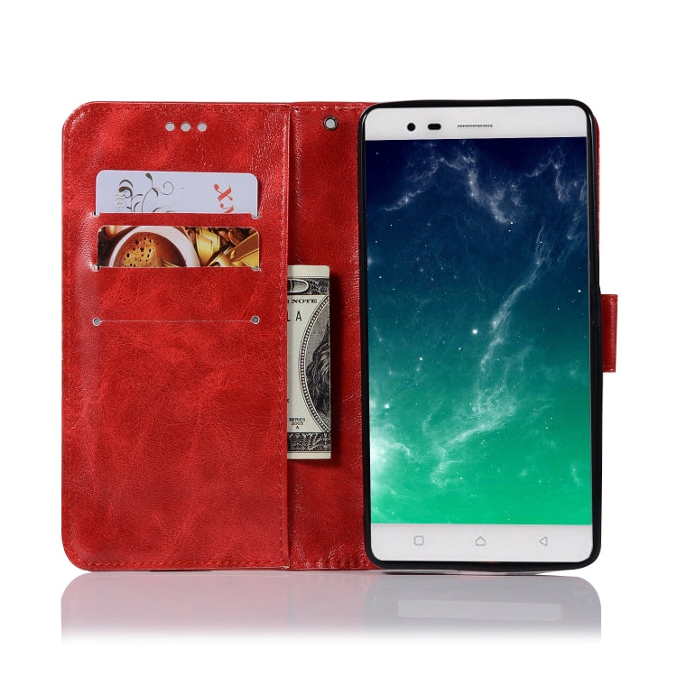For Lenovo K5 Note Retro Copper Button Crazy Horse Horizontal Flip PU Leather Case with Holder & Card Slots & Wallet & Lanyard