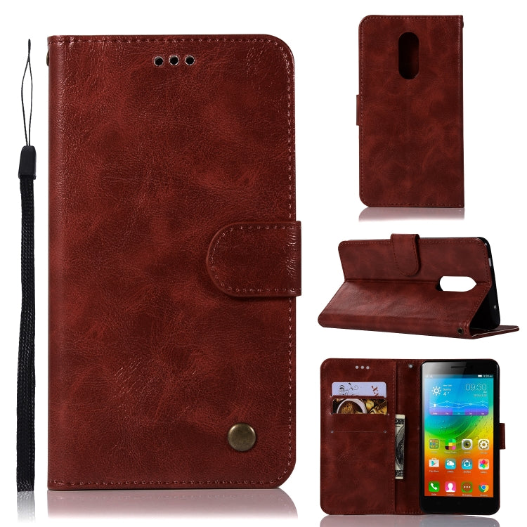 For Lenovo K6 Note Retro Copper Button Crazy Horse Horizontal Flip PU Leather Case with Holder & Card Slots & Wallet & Lanyard