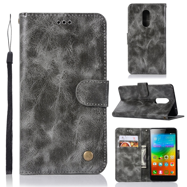 For Lenovo K6 Note Retro Copper Button Crazy Horse Horizontal Flip PU Leather Case with Holder & Card Slots & Wallet & Lanyard