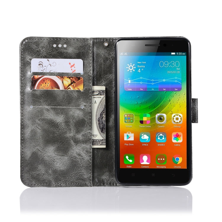 For Lenovo K6 Note Retro Copper Button Crazy Horse Horizontal Flip PU Leather Case with Holder & Card Slots & Wallet & Lanyard