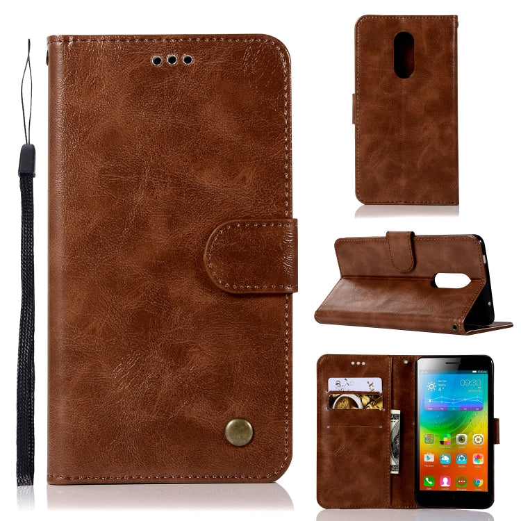 For Lenovo K6 Note Retro Copper Button Crazy Horse Horizontal Flip PU Leather Case with Holder & Card Slots & Wallet & Lanyard