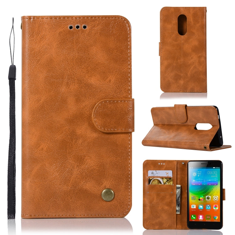 For Lenovo K6 Note Retro Copper Button Crazy Horse Horizontal Flip PU Leather Case with Holder & Card Slots & Wallet & Lanyard