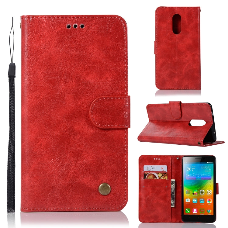 For Lenovo K6 Note Retro Copper Button Crazy Horse Horizontal Flip PU Leather Case with Holder & Card Slots & Wallet & Lanyard