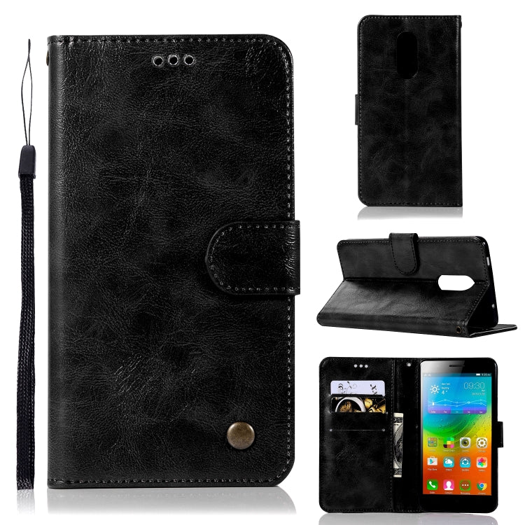 For Lenovo K6 Note Retro Copper Button Crazy Horse Horizontal Flip PU Leather Case with Holder & Card Slots & Wallet & Lanyard
