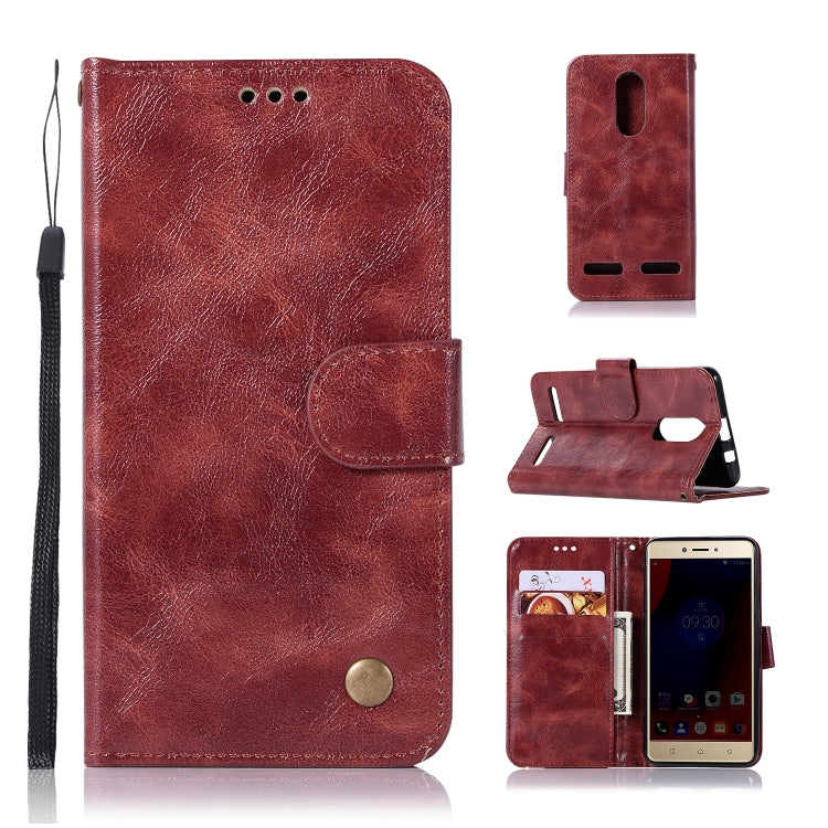 For Lenovo K6 Retro Copper Button Crazy Horse Horizontal Flip PU Leather Case with Holder & Card Slots & Wallet & Lanyard