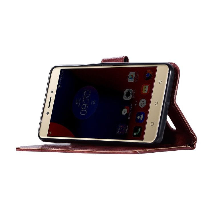 For Lenovo K6 Retro Copper Button Crazy Horse Horizontal Flip PU Leather Case with Holder & Card Slots & Wallet & Lanyard