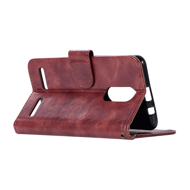 For Lenovo K6 Retro Copper Button Crazy Horse Horizontal Flip PU Leather Case with Holder & Card Slots & Wallet & Lanyard