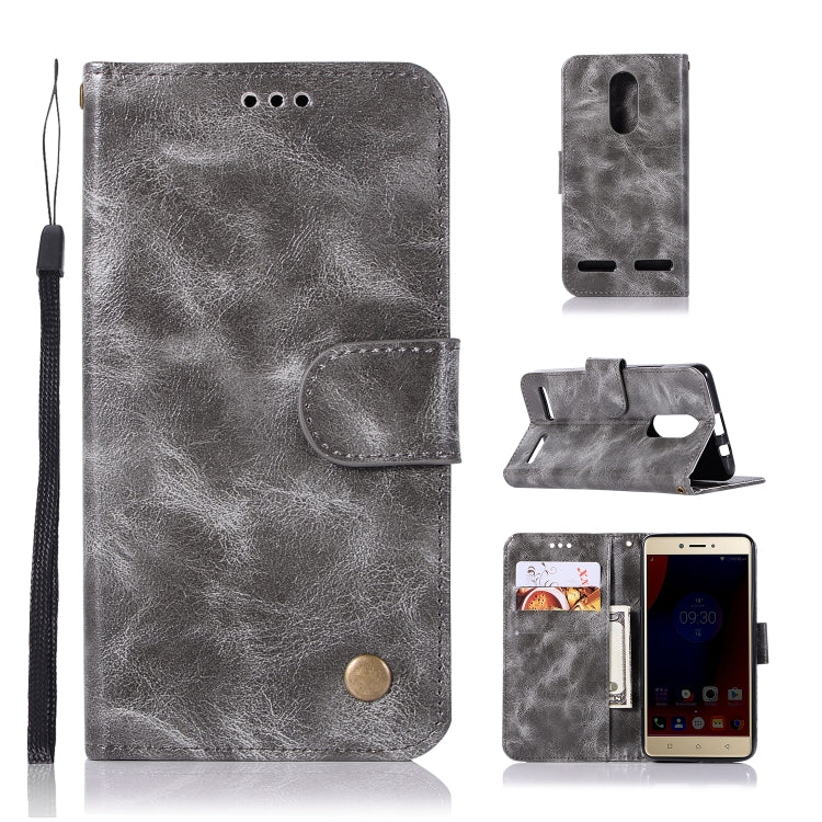 For Lenovo K6 Retro Copper Button Crazy Horse Horizontal Flip PU Leather Case with Holder & Card Slots & Wallet & Lanyard
